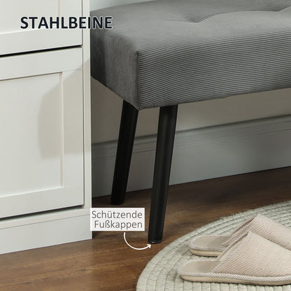 Upholstered Bench with Cord Cover, Tufted Bed Bench with Metal Legs, Shoe Bench Entryway Furniture up to 220 kg for Bedroom, Living Room, Hallway 100 x 36 x 45 cm Grey