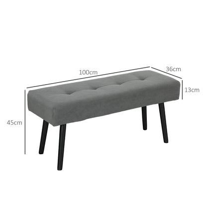 Upholstered Bench with Cord Cover, Tufted Bed Bench with Metal Legs, Shoe Bench Entryway Furniture up to 220 kg for Bedroom, Living Room, Hallway 100 x 36 x 45 cm Grey