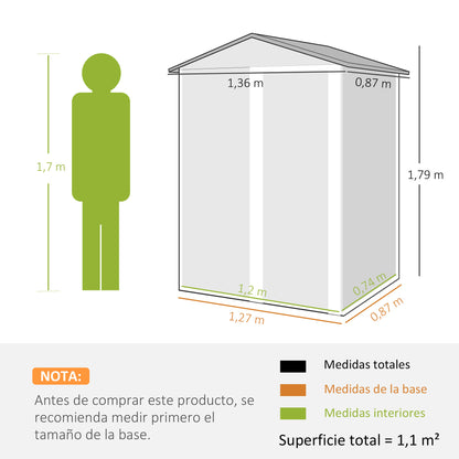 Metal Garden Shed — 1.18 m² (136 × 87 × 179 cm) Sliding Door, Sloped Roof, Gloves Included, Brown