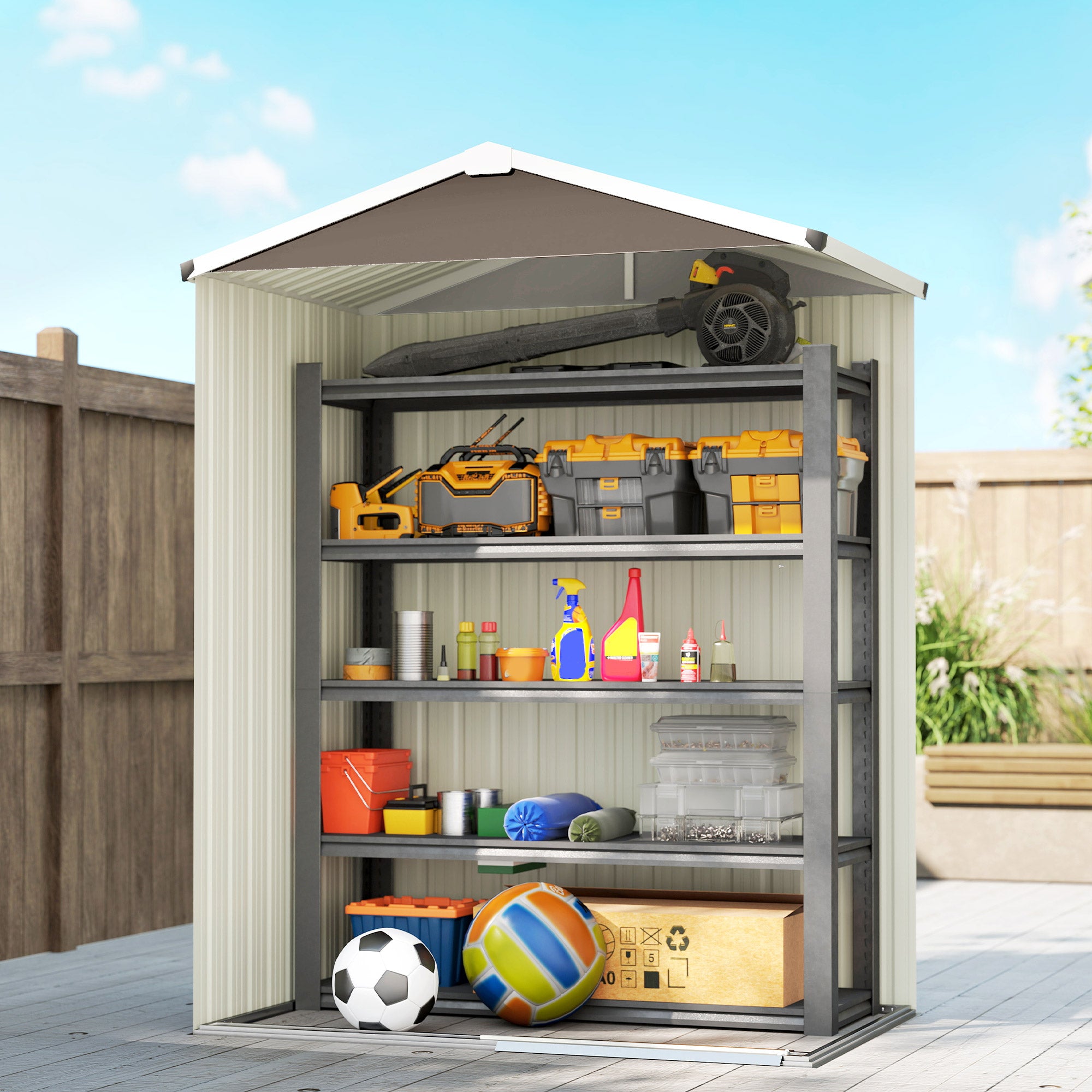 Metal Garden Shed — 1.18 m² (136 × 87 × 179 cm) Sliding Door, Sloped Roof, Gloves Included, Brown