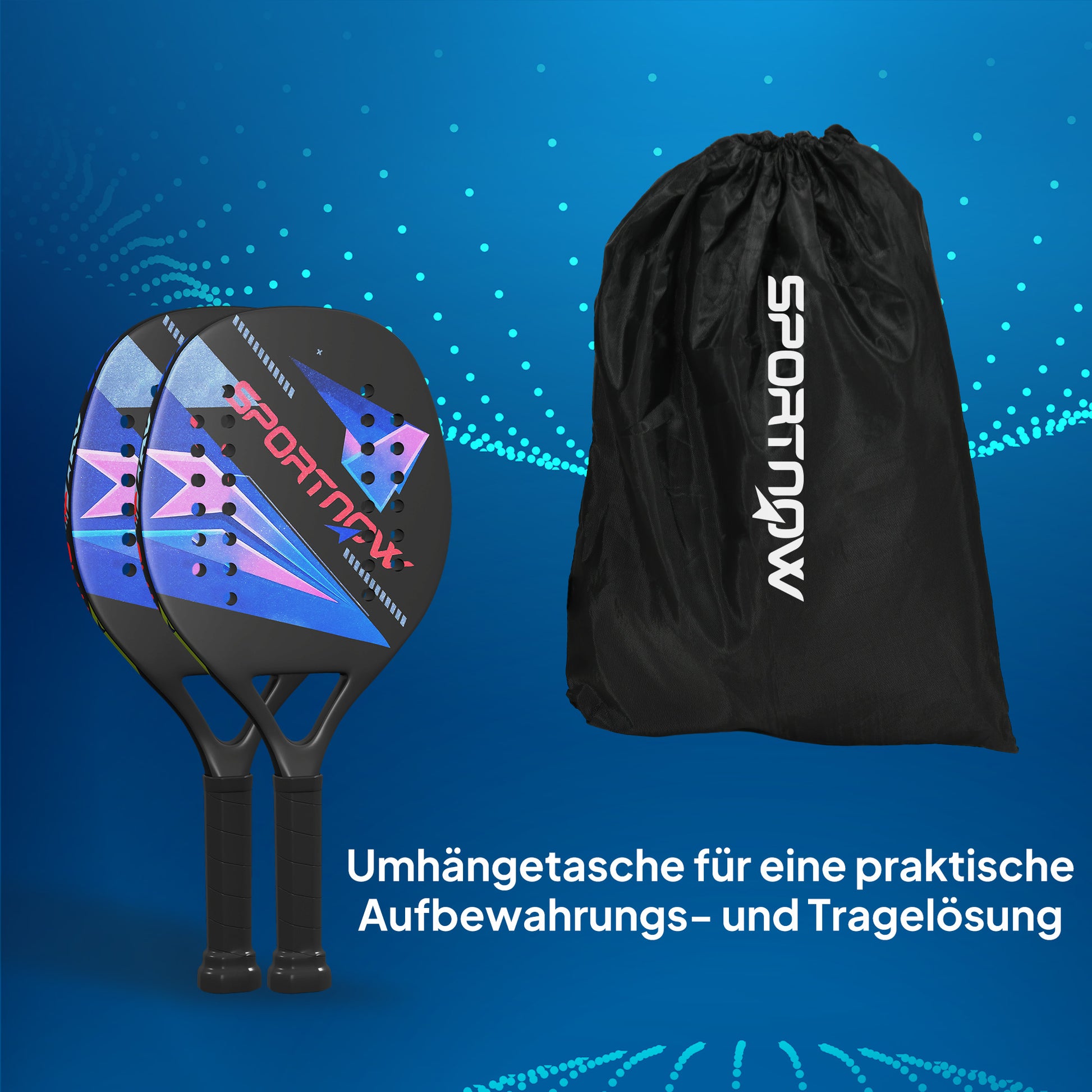 SPORTNOW Beach Tennis Paddle Set with 2 Paddles 2 Balls Lightweight Sturdy Beach Paddles with Bag Non-Slip Grip Paddle for Garden Sea Beach Outdoor Beach Game for Adults 28 x 23 cm