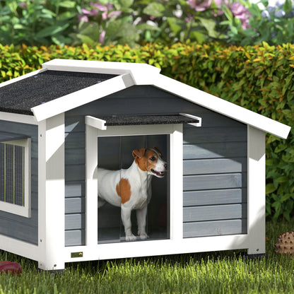 Weatherproof Wooden Dog House with Removable Floor, Asphalt Roof & Opening Window, 38.6" x 29.9" x 27.4" – Gray