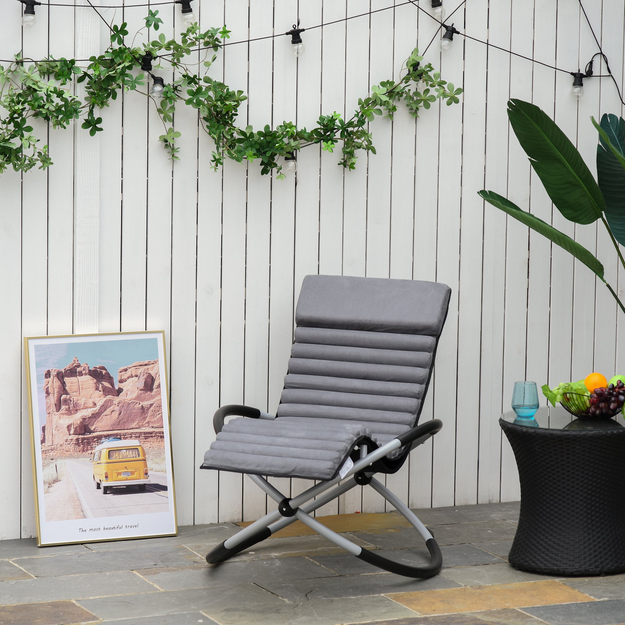 Swing Chair Ergonomic 2-In-1 Rocking Chair Garden Chair Rocking Sun Lounger Metal Texteline Spherical Dark Gray 145 x 74 x 86 cm