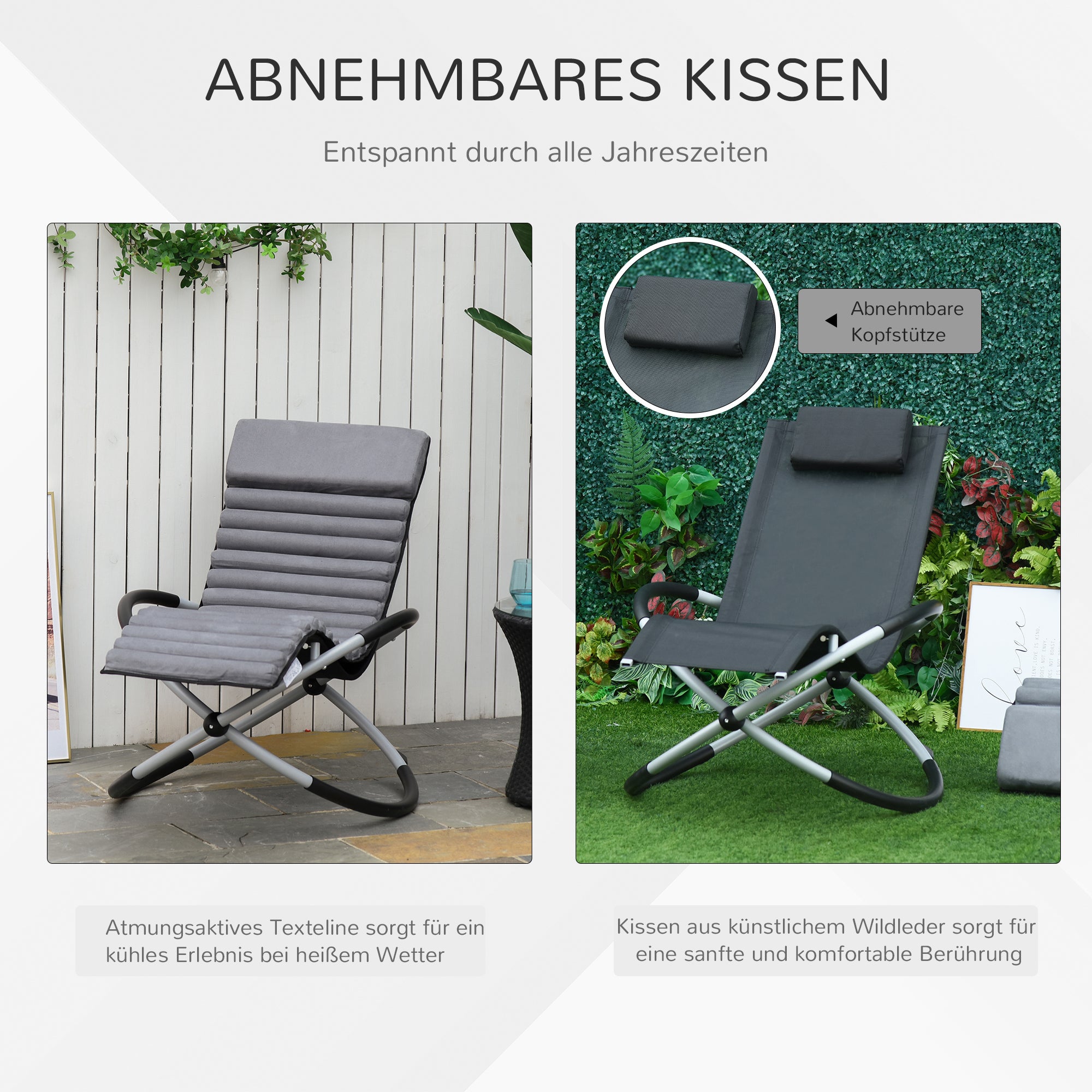 Swing Chair Ergonomic 2-In-1 Rocking Chair Garden Chair Rocking Sun Lounger Metal Texteline Spherical Dark Gray 145 x 74 x 86 cm