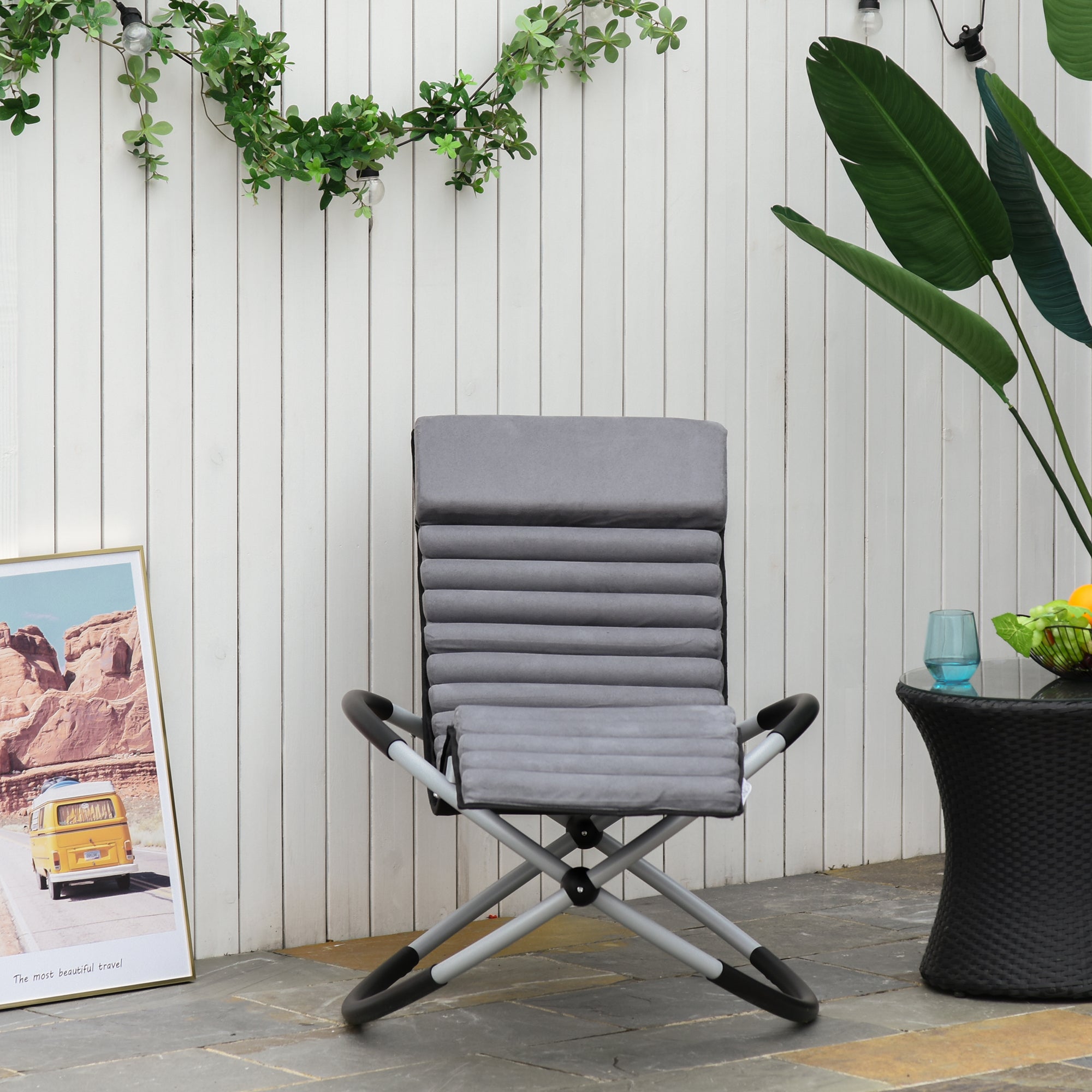 Swing Chair Ergonomic 2-In-1 Rocking Chair Garden Chair Rocking Sun Lounger Metal Texteline Spherical Dark Gray 145 x 74 x 86 cm