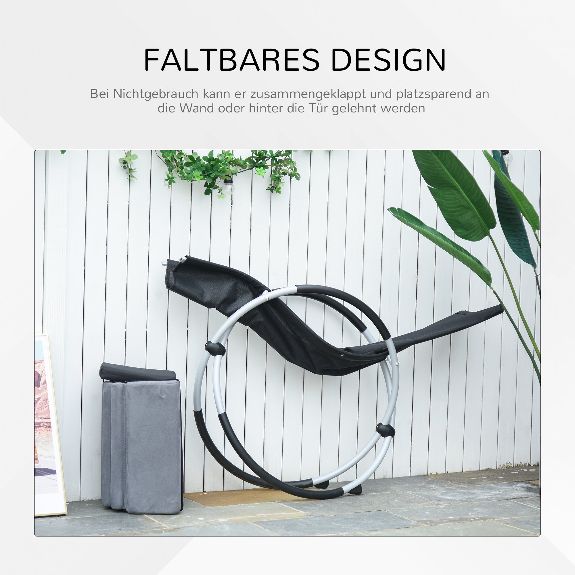 Swing Chair Ergonomic 2-In-1 Rocking Chair Garden Chair Rocking Sun Lounger Metal Texteline Spherical Dark Gray 145 x 74 x 86 cm