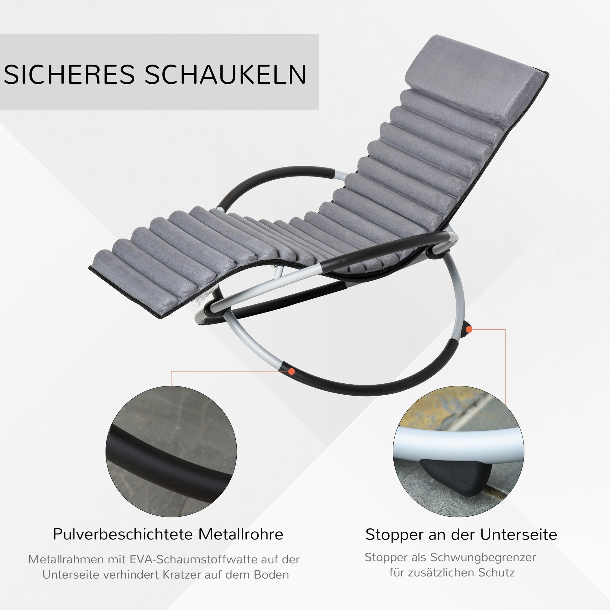 Swing Chair Ergonomic 2-In-1 Rocking Chair Garden Chair Rocking Sun Lounger Metal Texteline Spherical Dark Gray 145 x 74 x 86 cm