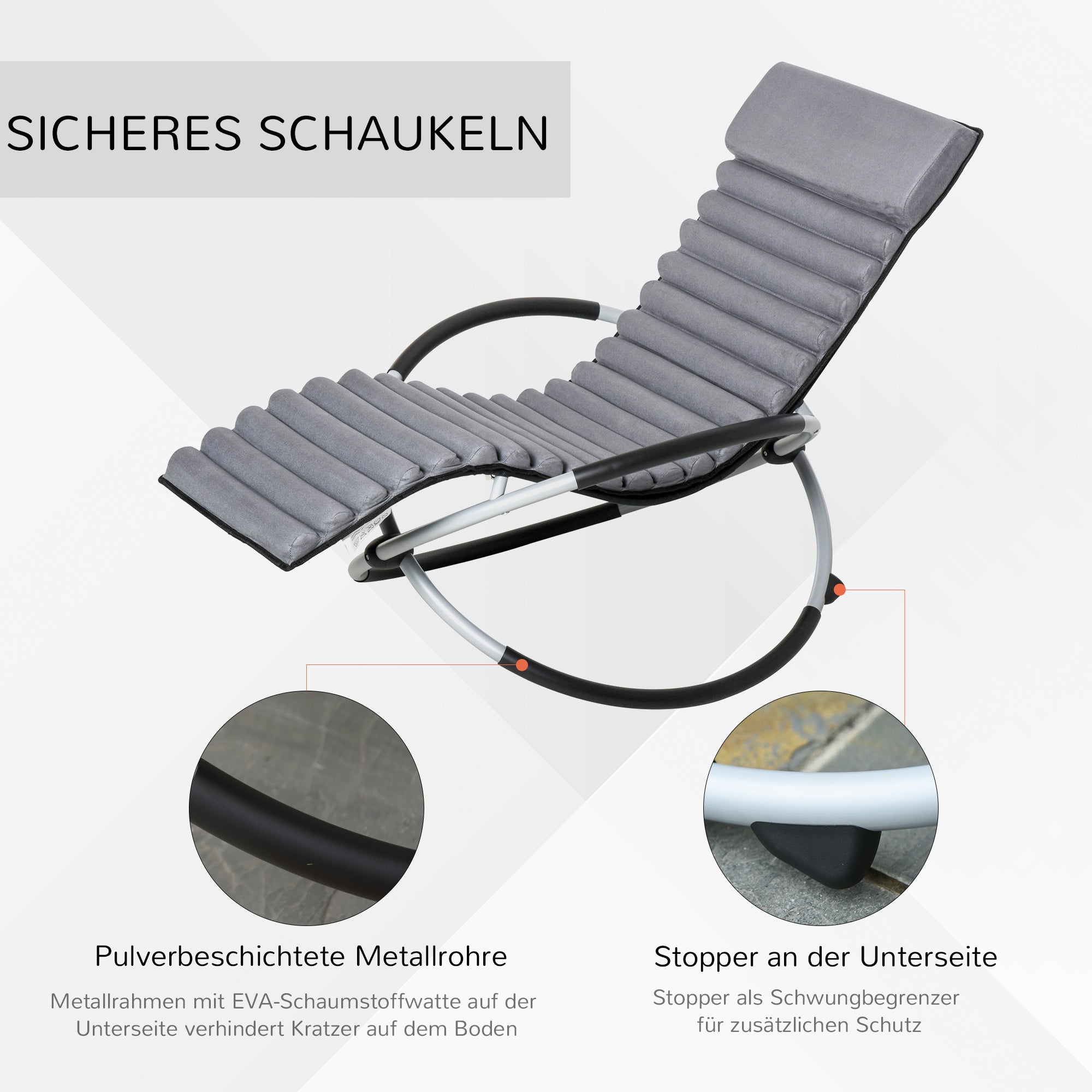 Swing Chair Ergonomic 2-In-1 Rocking Chair Garden Chair Rocking Sun Lounger Metal Texteline Spherical Dark Gray 145 x 74 x 86 cm