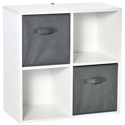 4-Cube Bookshelf Modular Bookcase with 2 Removable Non-Woven Fabric Drawers for Office Study Bedroom 61.5x30x61.5 cm White and Gray
