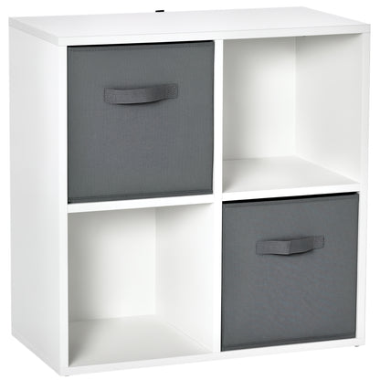 4-Cube Bookshelf Modular Bookcase with 2 Removable Non-Woven Fabric Drawers for Office Study Bedroom 61.5x30x61.5 cm White and Gray