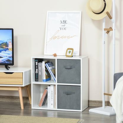 4-Cube Bookshelf Modular Bookcase with 2 Removable Non-Woven Fabric Drawers for Office Study Bedroom 61.5x30x61.5 cm White and Gray
