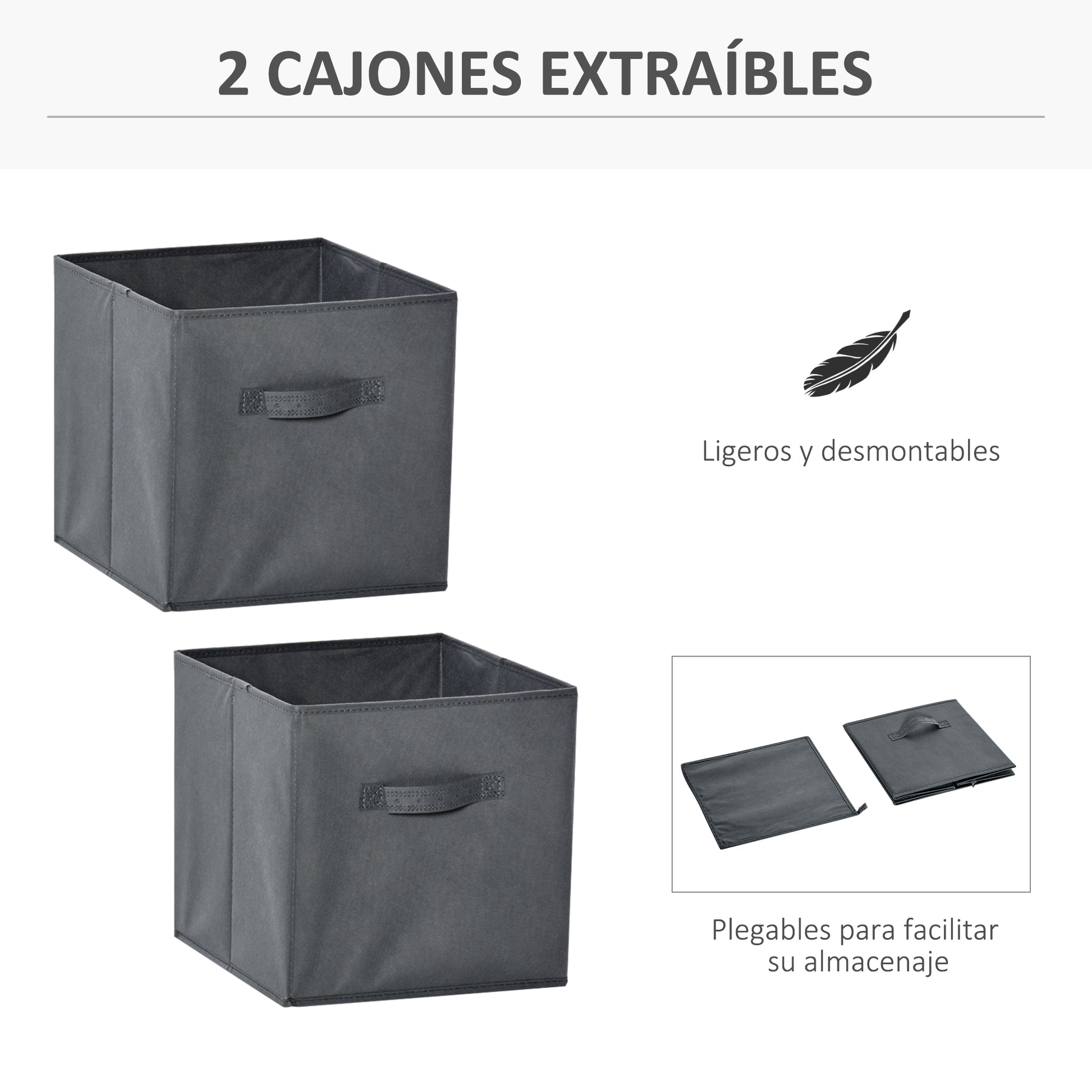 4-Cube Bookshelf Modular Bookcase with 2 Removable Non-Woven Fabric Drawers for Office Study Bedroom 61.5x30x61.5 cm White and Gray