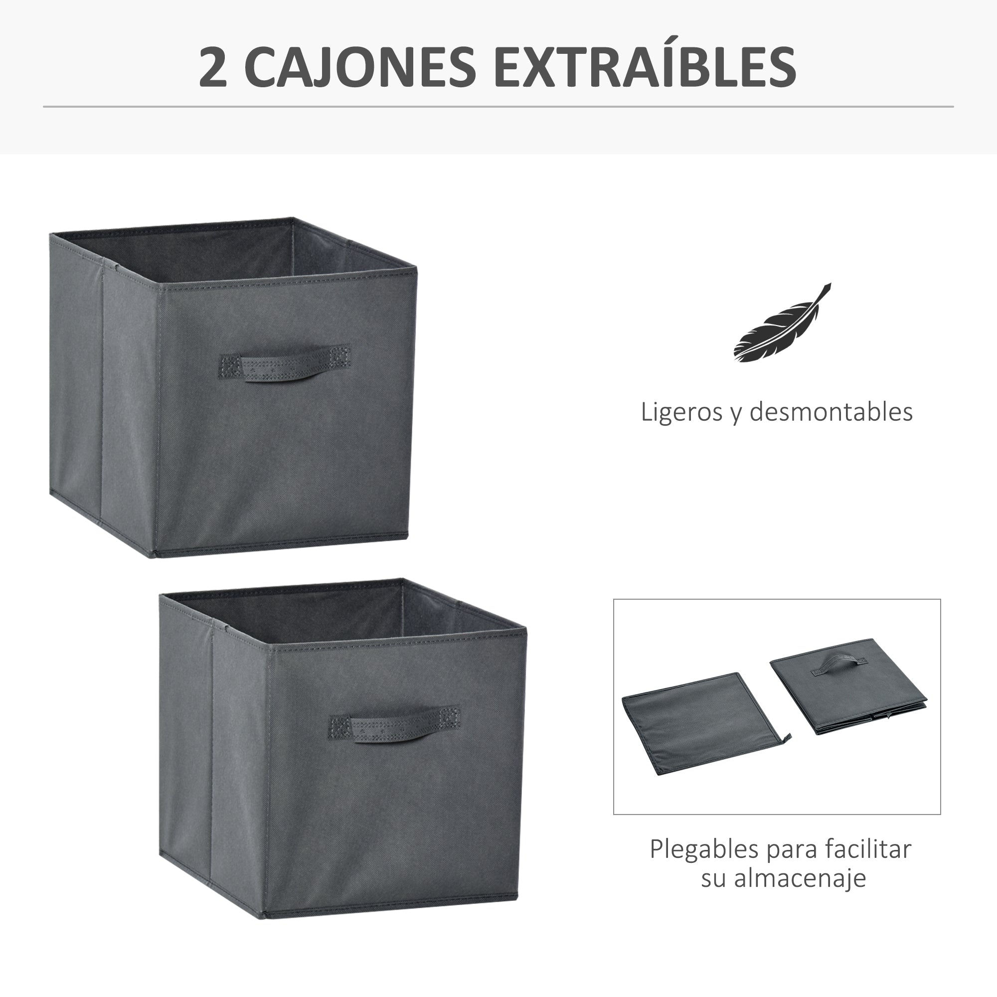 4-Cube Bookshelf Modular Bookcase with 2 Removable Non-Woven Fabric Drawers for Office Study Bedroom 61.5x30x61.5 cm White and Gray