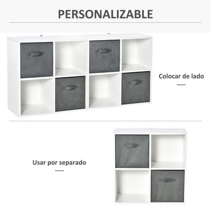 4-Cube Bookshelf Modular Bookcase with 2 Removable Non-Woven Fabric Drawers for Office Study Bedroom 61.5x30x61.5 cm White and Gray