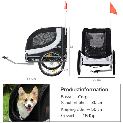 Dog Trailer Bicycle Trailer Pet Transporter Dog Bicycle Trailer White+Black 130 x 73 x 90 cm