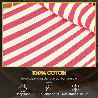 Single Hammock on Stand, Hammock with Wooden Support, Head Pillow, Cotton Bed, for Outdoor Terrace Pool, Red and White Stripes