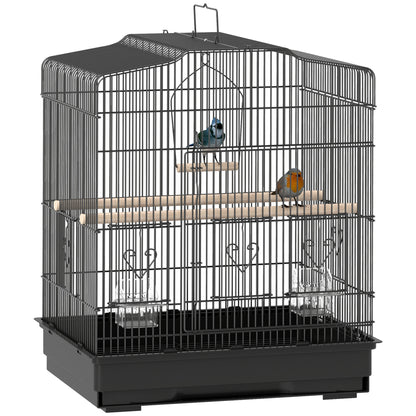 Bird Cage 46.5x36x59 cm Steel Birdcage with 2 Feeders 2 Perches Swing Removable Tray and Transport Handle for Parrot Canary Lovebird Black