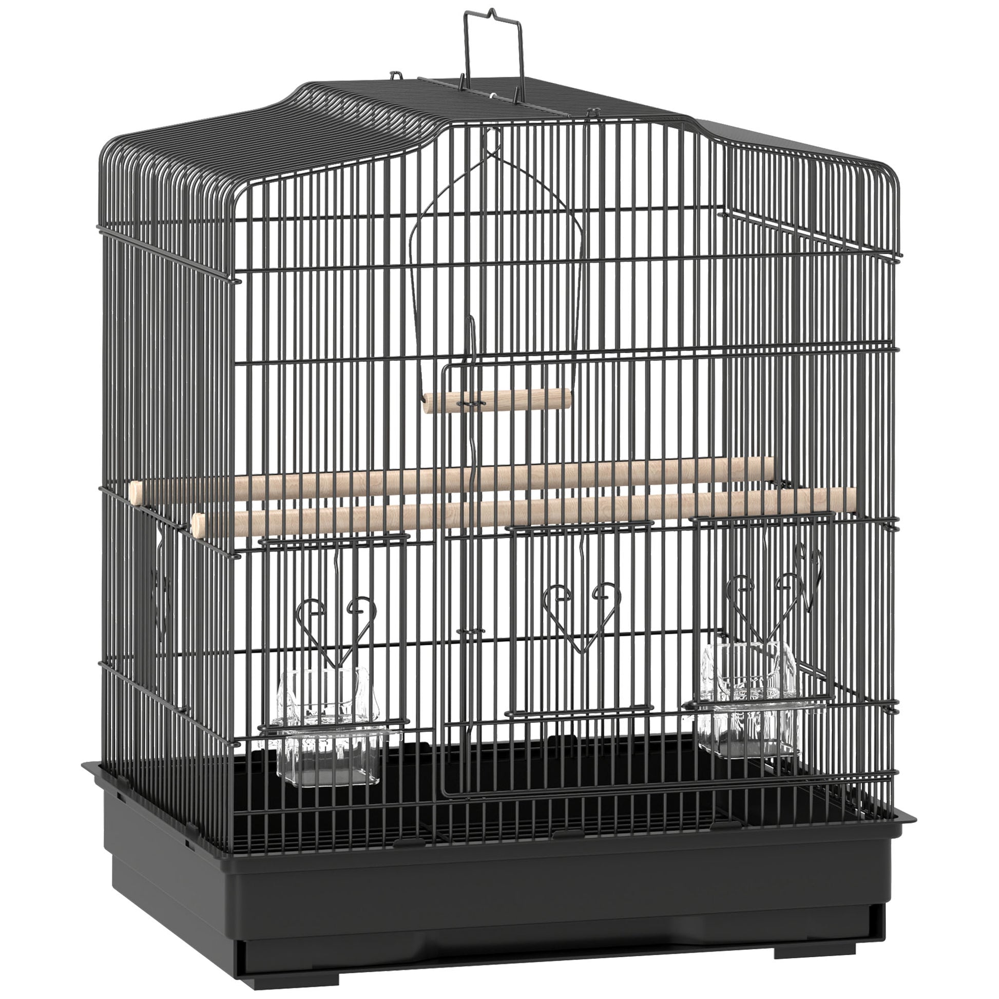 Bird Cage 46.5x36x59 cm Steel Birdcage with 2 Feeders 2 Perches Swing Removable Tray and Transport Handle for Parrot Canary Lovebird Black