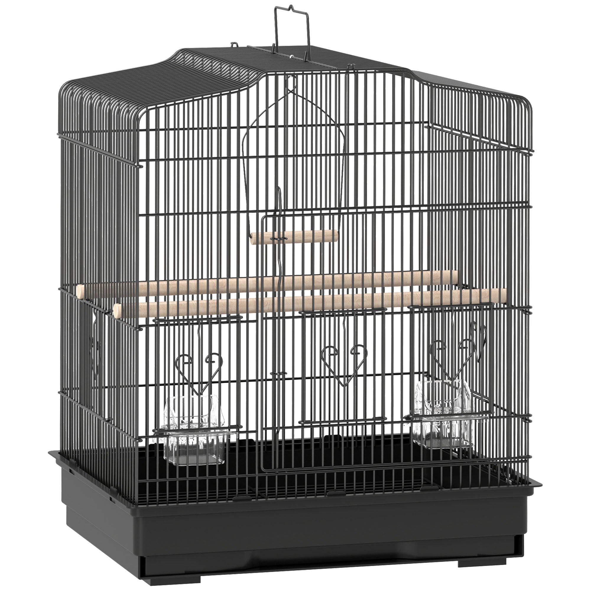 Bird Cage 46.5x36x59 cm Steel Birdcage with 2 Feeders 2 Perches Swing Removable Tray and Transport Handle for Parrot Canary Lovebird Black