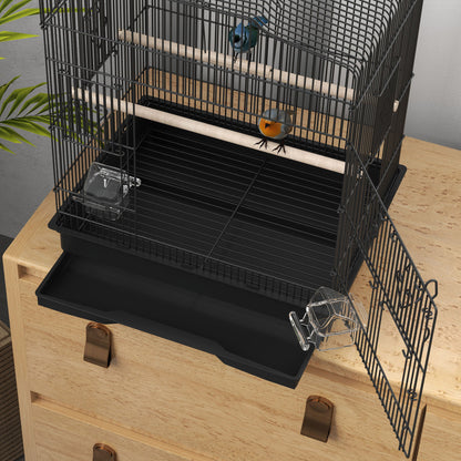 Bird Cage 46.5x36x59 cm Steel Birdcage with 2 Feeders 2 Perches Swing Removable Tray and Transport Handle for Parrot Canary Lovebird Black