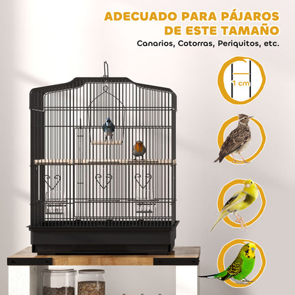 Bird Cage 46.5x36x59 cm Steel Birdcage with 2 Feeders 2 Perches Swing Removable Tray and Transport Handle for Parrot Canary Lovebird Black