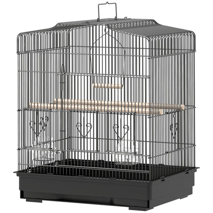 Bird Cage 46.5x36x59 cm Steel Birdcage with 2 Feeders 2 Perches Swing Removable Tray and Transport Handle for Parrot Canary Lovebird Black