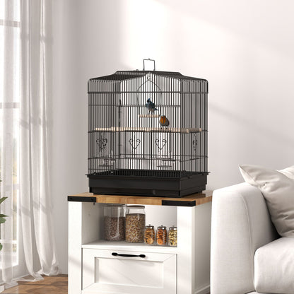 Bird Cage 46.5x36x59 cm Steel Birdcage with 2 Feeders 2 Perches Swing Removable Tray and Transport Handle for Parrot Canary Lovebird Black