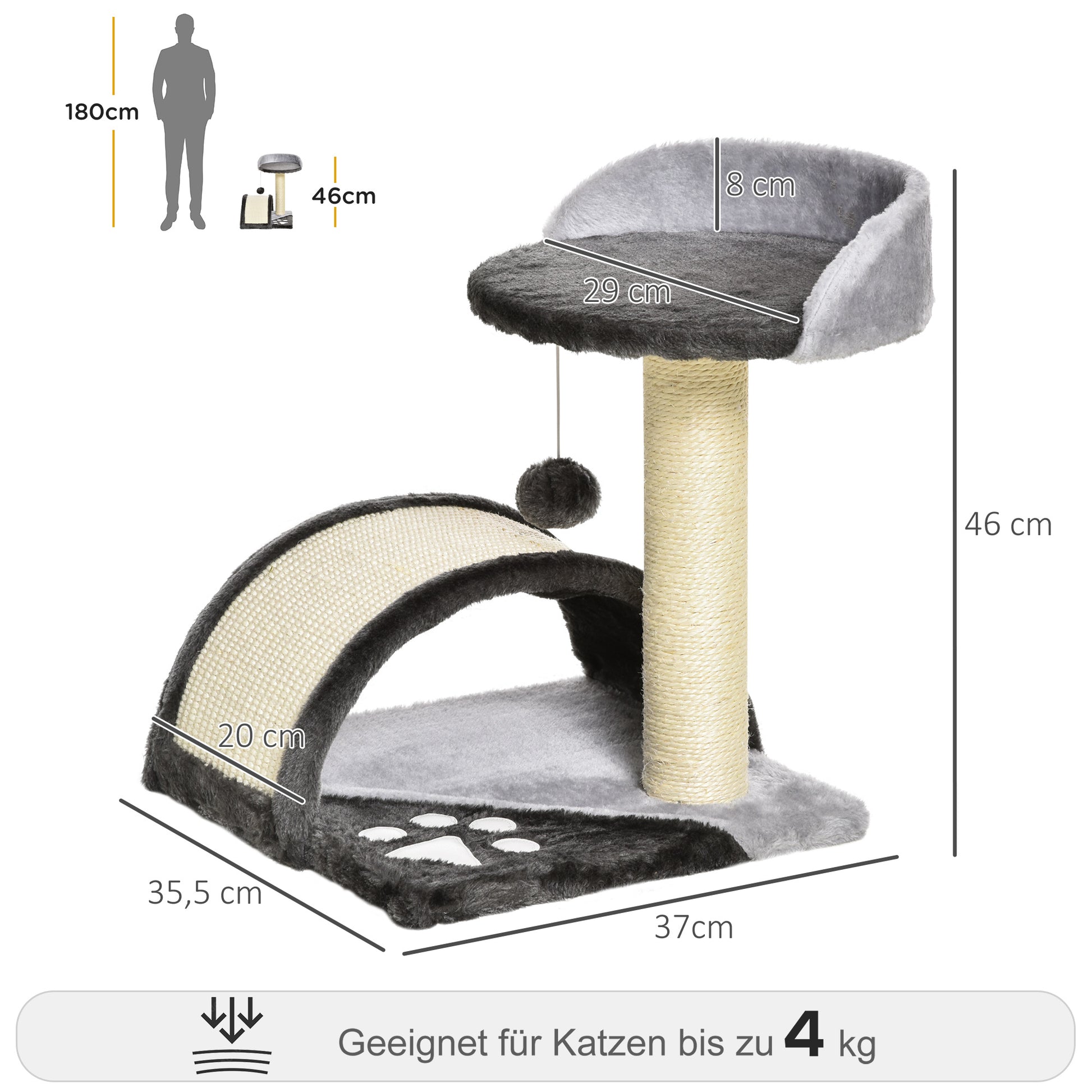 Cat Tree Scratching Post with Play Balls Cat Scratching Tree Sisal Rope Scratching Posts in Gray 35.5 x 37 x 46 cm