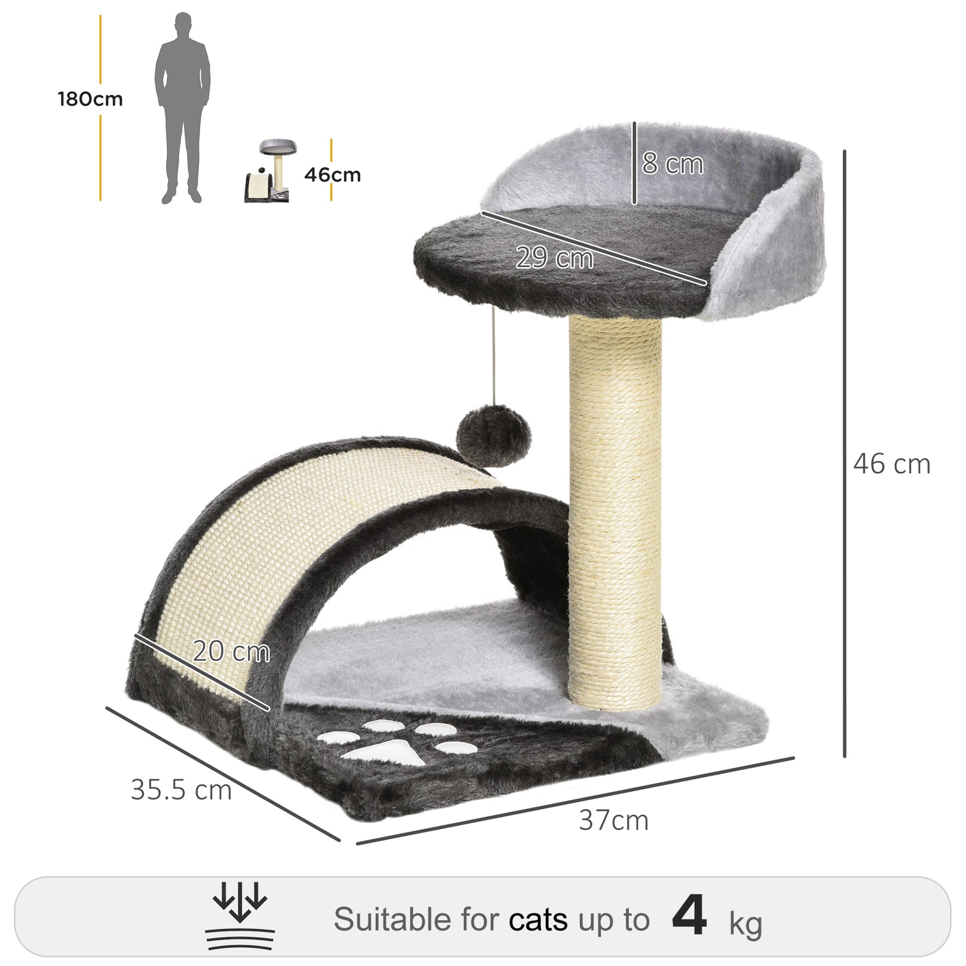 Cat Tree Scratching Post with Play Balls Cat Scratching Tree Sisal Rope Scratching Posts in Gray 35.5 x 37 x 46 cm