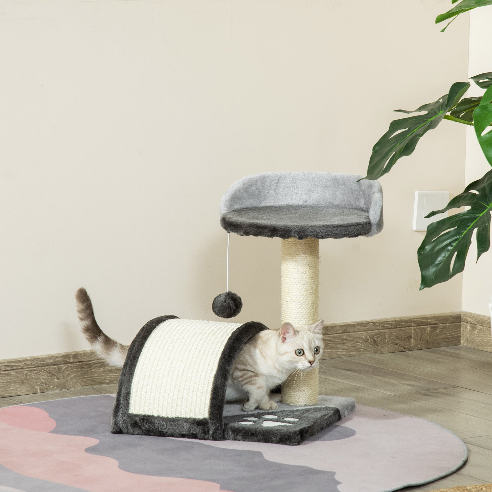 Cat Tree Scratching Post with Play Balls Cat Scratching Tree Sisal Rope Scratching Posts in Gray 35.5 x 37 x 46 cm
