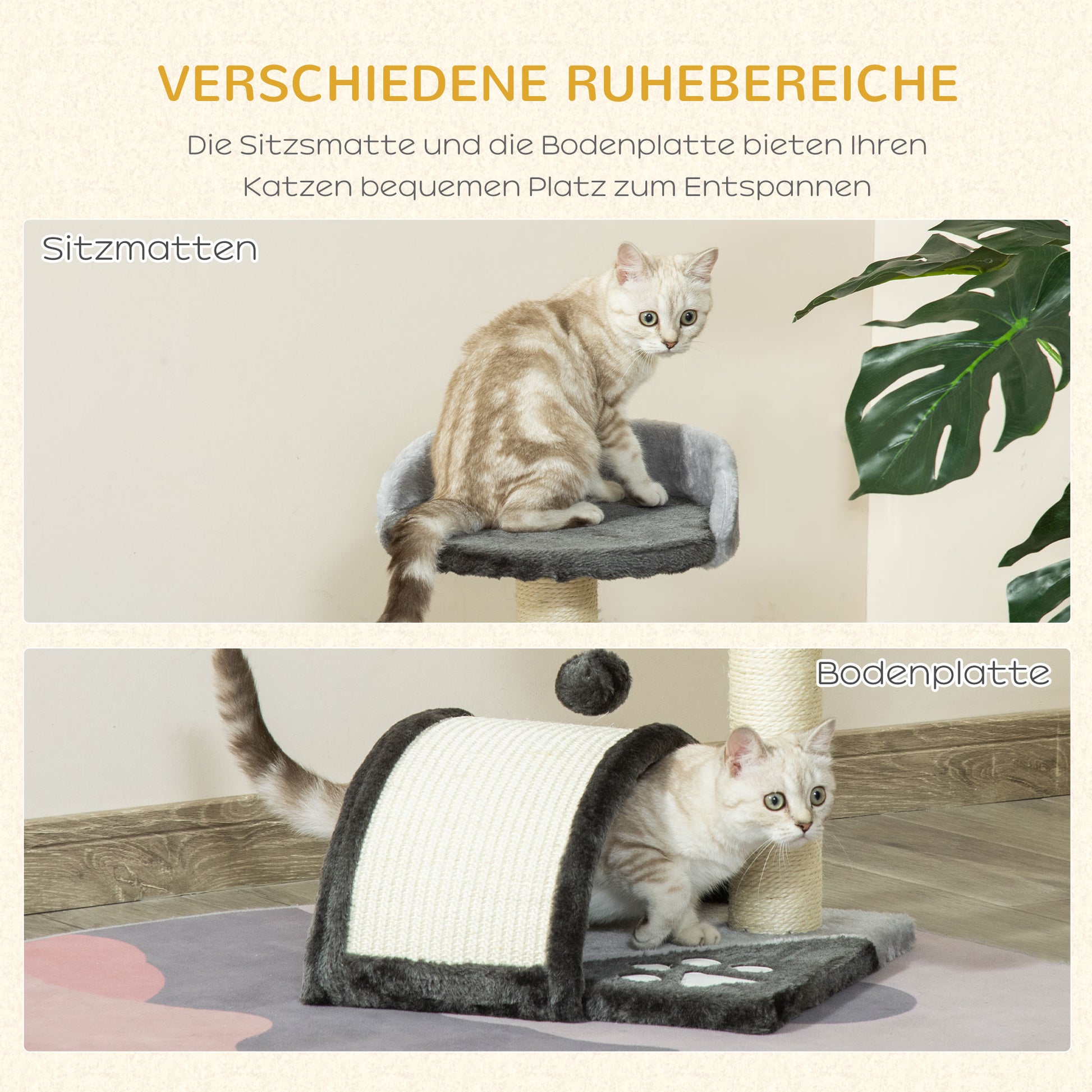 Cat Tree Scratching Post with Play Balls Cat Scratching Tree Sisal Rope Scratching Posts in Gray 35.5 x 37 x 46 cm