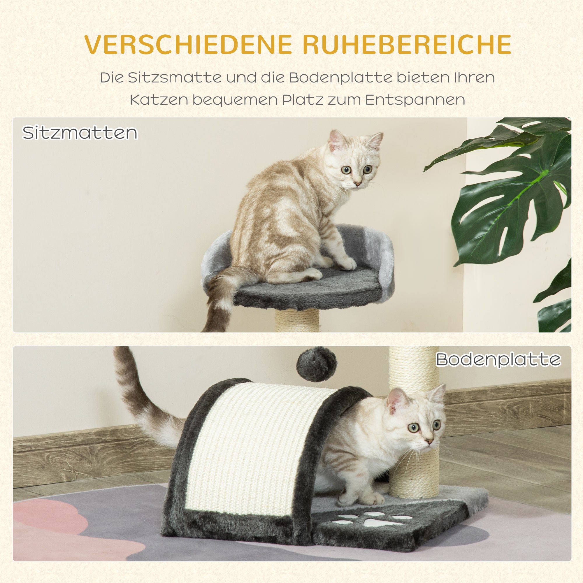 Cat Tree Scratching Post with Play Balls Cat Scratching Tree Sisal Rope Scratching Posts in Gray 35.5 x 37 x 46 cm