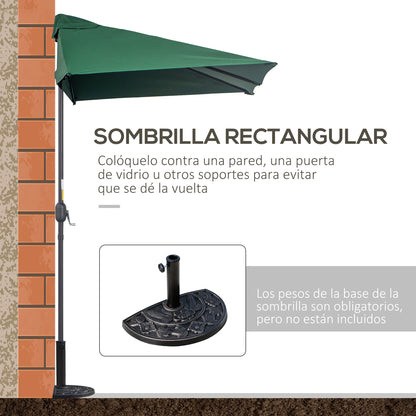 Rectangular Umbrella 230x130x245 cm Wall Parasol Half Umbrella with Crank UV 30+ Protection Waterproof Umbrella for Balcony Terrace Garden Green
