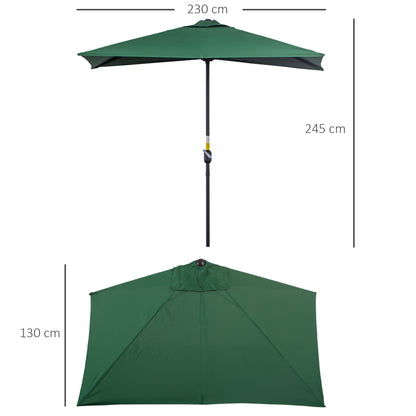 Rectangular Umbrella 230x130x245 cm Wall Parasol Half Umbrella with Crank UV 30+ Protection Waterproof Umbrella for Balcony Terrace Garden Green