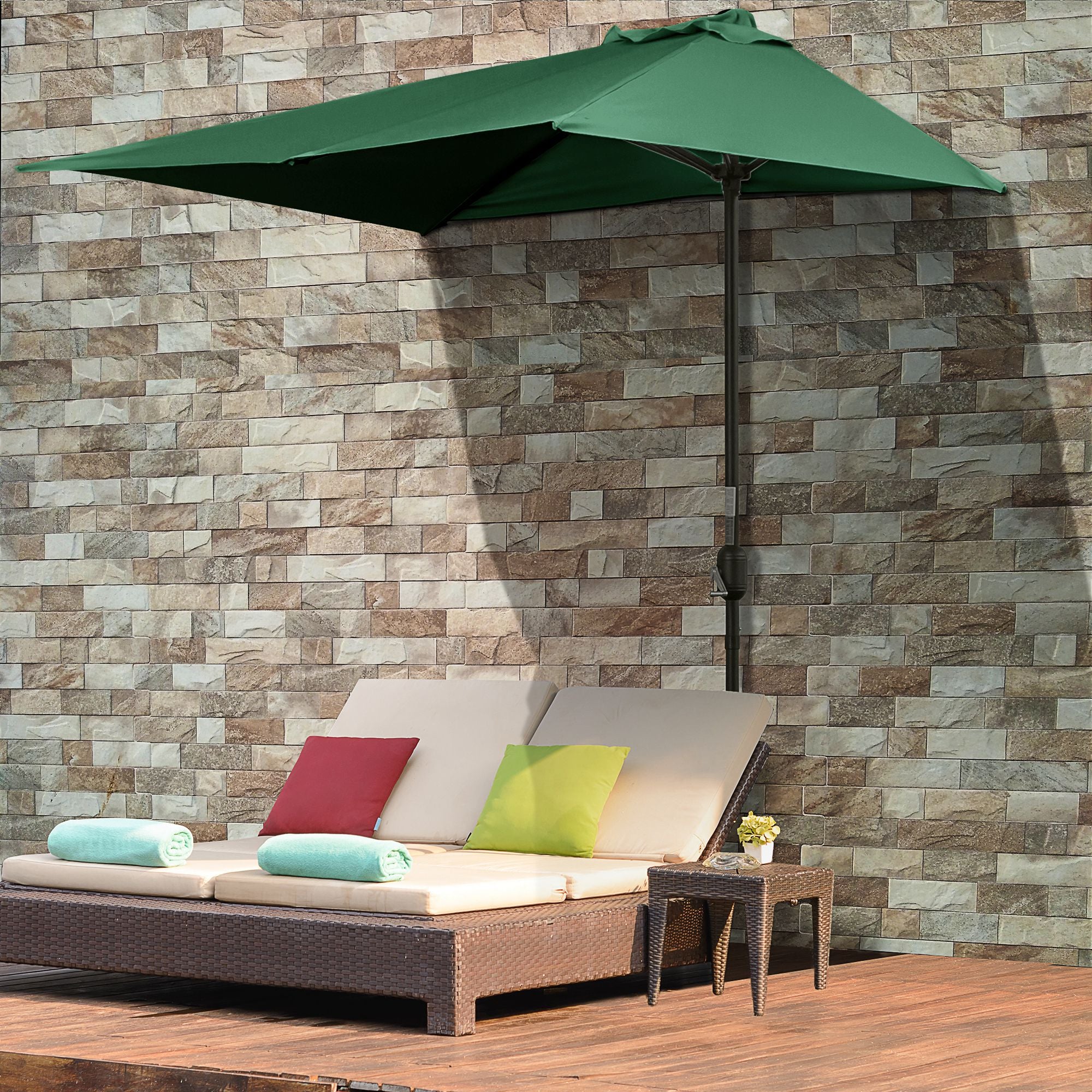 Rectangular Umbrella 230x130x245 cm Wall Parasol Half Umbrella with Crank UV 30+ Protection Waterproof Umbrella for Balcony Terrace Garden Green