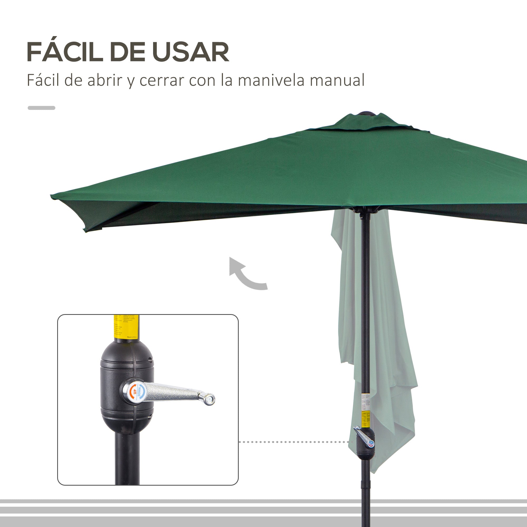 Rectangular Umbrella 230x130x245 cm Wall Parasol Half Umbrella with Crank UV 30+ Protection Waterproof Umbrella for Balcony Terrace Garden Green
