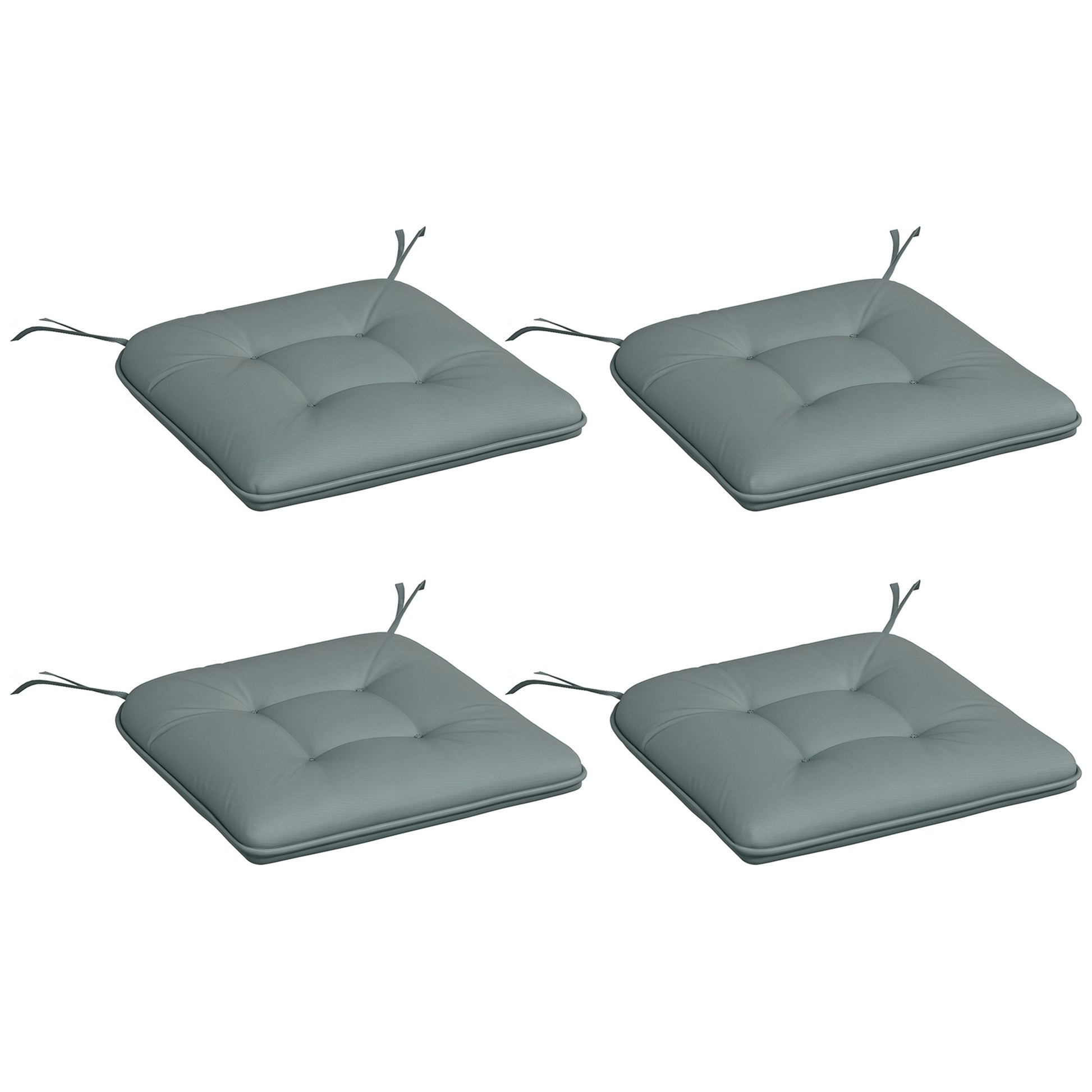 Set of 4 Padded Garden Chair Cushions Outdoor Chair Cushions Seat Padding 4 cm Polyester Fabric 43L x 41W cm Gray