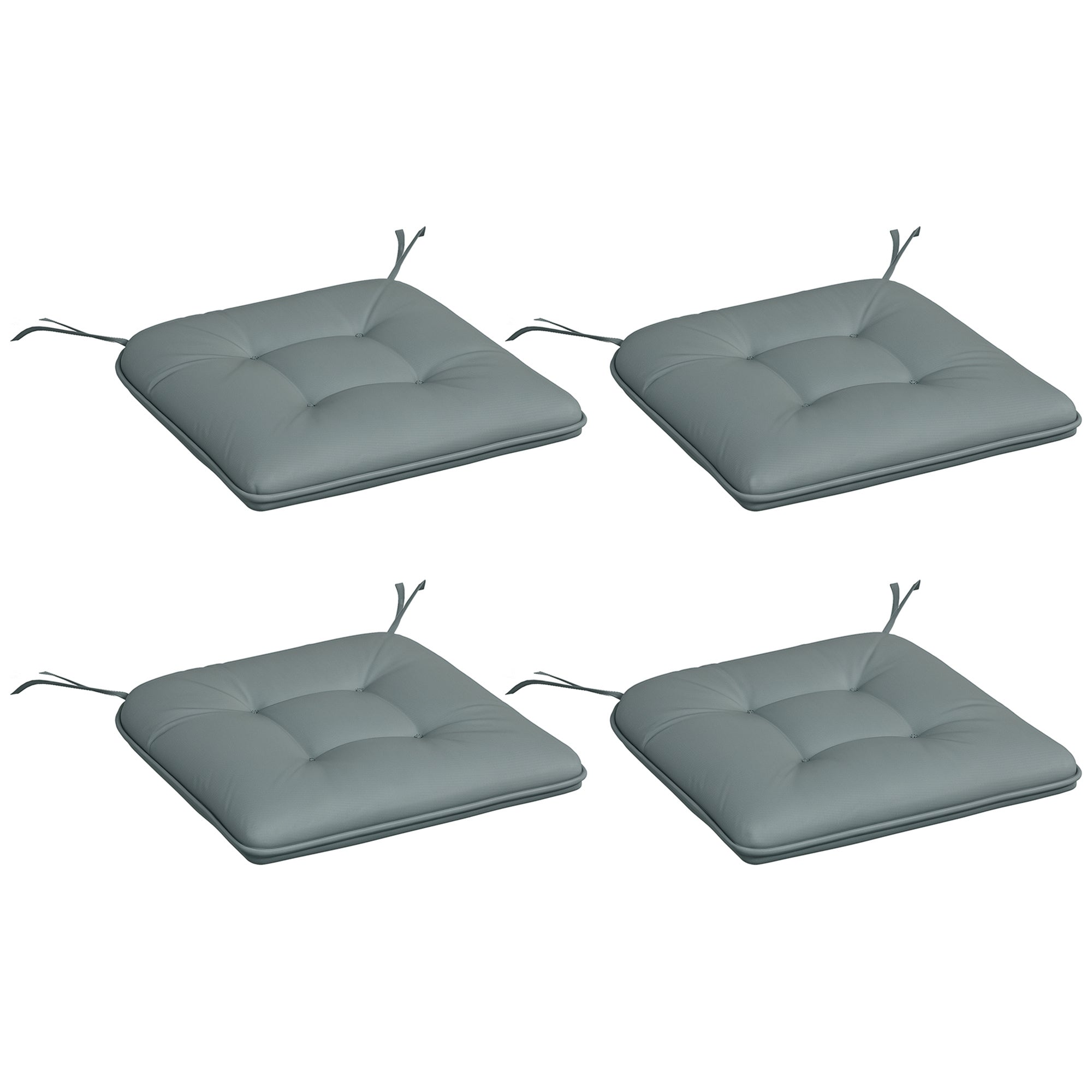 Set of 4 Padded Garden Chair Cushions Outdoor Chair Cushions Seat Padding 4 cm Polyester Fabric 43L x 41W cm Gray