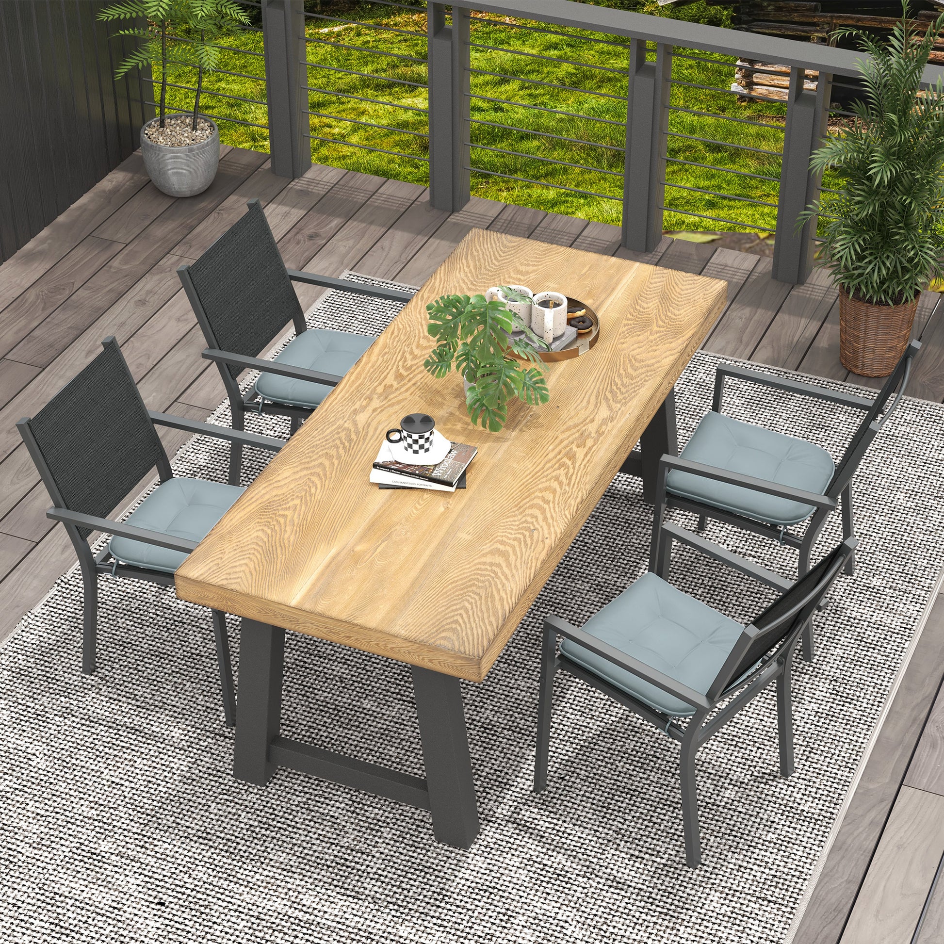 Set of 4 Padded Garden Chair Cushions Outdoor Chair Cushions Seat Padding 4 cm Polyester Fabric 43L x 41W cm Gray