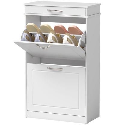 Shoe Cabinet for 8 Pairs — Slim Entryway Cabinet with Drawer, 2 Flip Doors & Adjustable Shelf, 53 x 26.5 x 89 cm (20.9 x 10.4 x 35.0 in), White