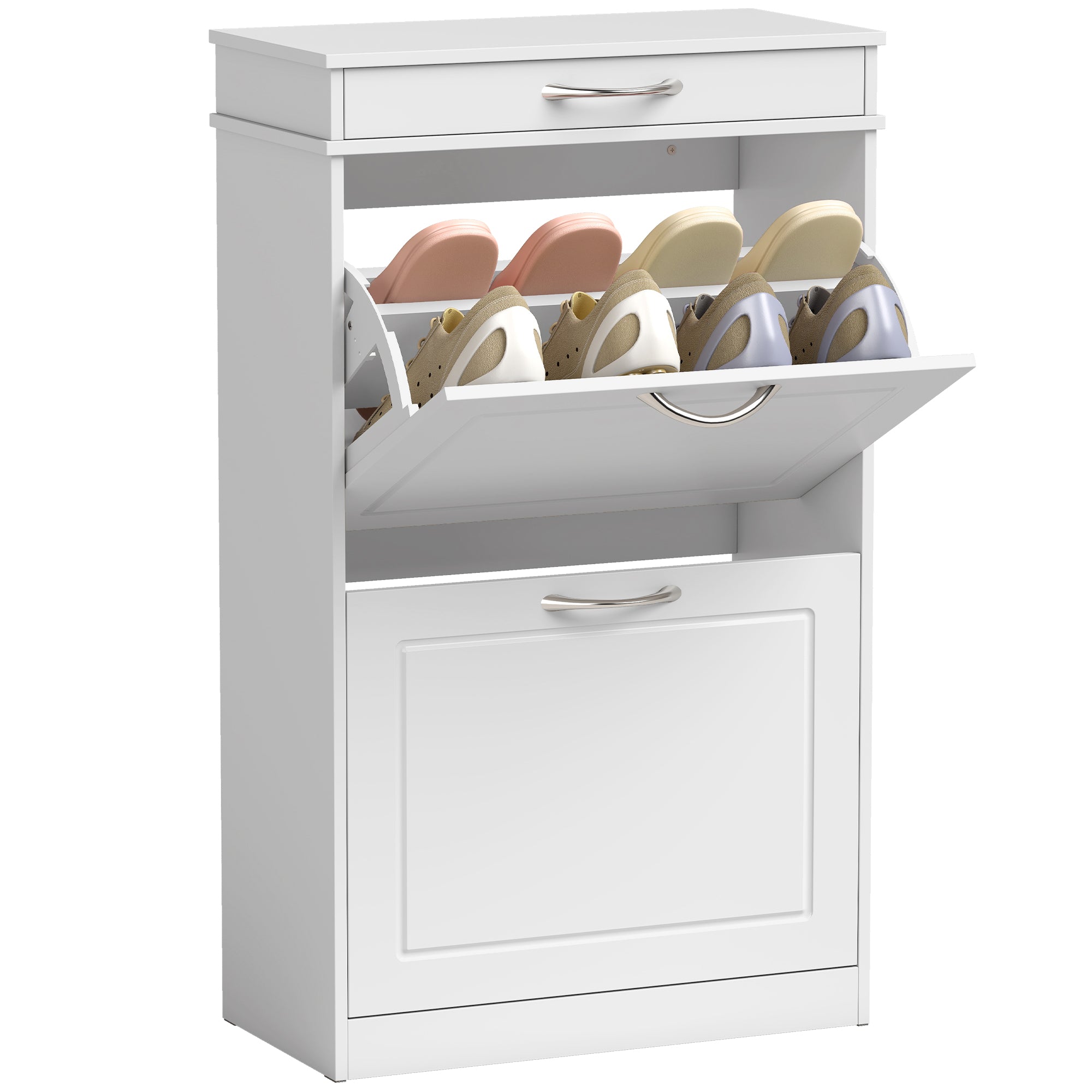 Shoe Cabinet for 8 Pairs — Slim Entryway Cabinet with Drawer, 2 Flip Doors & Adjustable Shelf, 53 x 26.5 x 89 cm (20.9 x 10.4 x 35.0 in), White