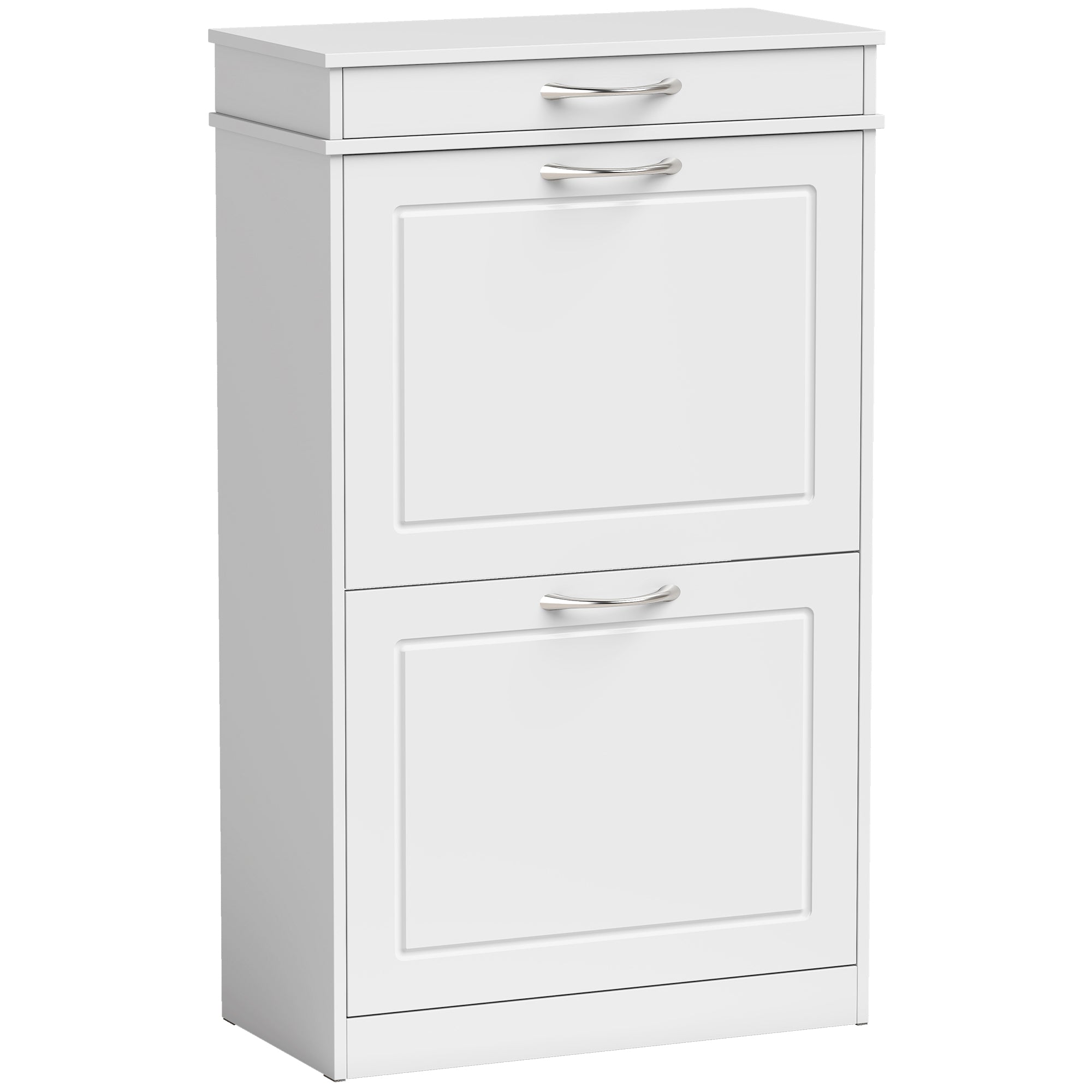 Shoe Cabinet for 8 Pairs — Slim Entryway Cabinet with Drawer, 2 Flip Doors & Adjustable Shelf, 53 x 26.5 x 89 cm (20.9 x 10.4 x 35.0 in), White