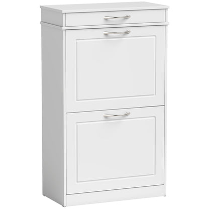 Shoe Cabinet for 8 Pairs — Slim Entryway Cabinet with Drawer, 2 Flip Doors & Adjustable Shelf, 53 x 26.5 x 89 cm (20.9 x 10.4 x 35.0 in), White