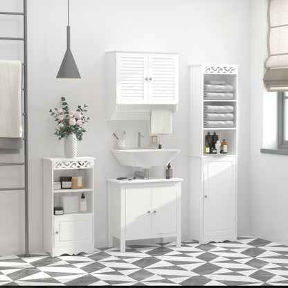 White Wall Bathroom Cabinet with 2 Shutter Doors, Interior Shelf, and Towel Bar Modern Suspended Auxiliary Furniture Multi-Purpose for Kitchen 60x23x60 cm