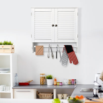 White Wall Bathroom Cabinet with 2 Shutter Doors, Interior Shelf, and Towel Bar Modern Suspended Auxiliary Furniture Multi-Purpose for Kitchen 60x23x60 cm