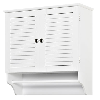 White Wall Bathroom Cabinet with 2 Shutter Doors, Interior Shelf, and Towel Bar Modern Suspended Auxiliary Furniture Multi-Purpose for Kitchen 60x23x60 cm