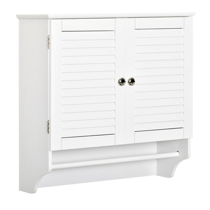White Wall Bathroom Cabinet with 2 Shutter Doors, Interior Shelf, and Towel Bar Modern Suspended Auxiliary Furniture Multi-Purpose for Kitchen 60x23x60 cm