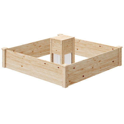 Wooden Planter, outdoor square wooden raised garden bed with compost bin, open bottom design, flower bed for vegetables and flowers in garden terrace patio, 123 x 123 x 25.5 cm, natural wood