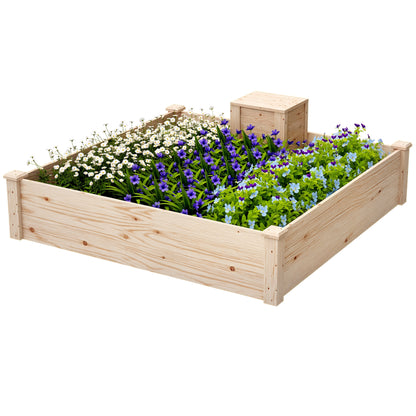 Wooden Planter, outdoor square wooden raised garden bed with compost bin, open bottom design, flower bed for vegetables and flowers in garden terrace patio, 123 x 123 x 25.5 cm, natural wood