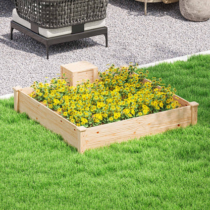 Wooden Planter, outdoor square wooden raised garden bed with compost bin, open bottom design, flower bed for vegetables and flowers in garden terrace patio, 123 x 123 x 25.5 cm, natural wood